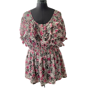 Torrid Pink Floral Short Sleeve Sheer Blouse Size 3 22/24 EUC